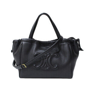 Celine Cabas Drawstring Cuir Triomphe Handbag Shoulder Bag Black Leather